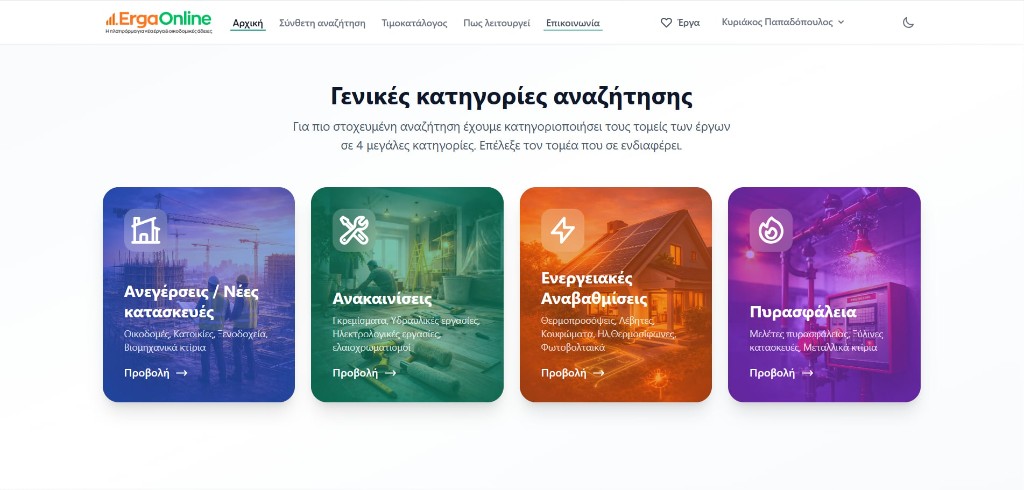 Οι τέσσερις βασικές κατηγορίες αναζήτησης στην πλατφόρμα